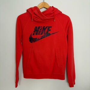 Nike Sportswear Red Cowl Neck Hoodie XS Camo Swoosh Pullover Sweatshirt Chic